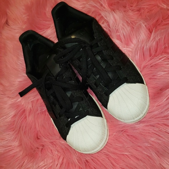 Adidas Superstars Black Glitter Size 7.5 - Picture 2 of 3